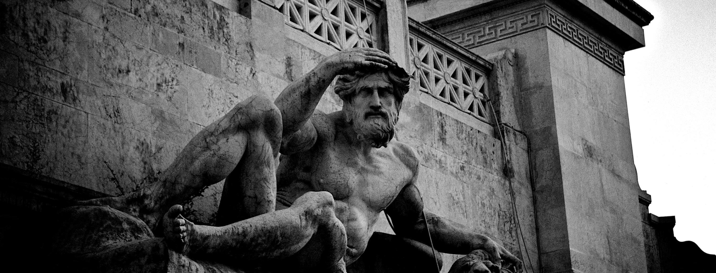 Statue is reflecting black and white