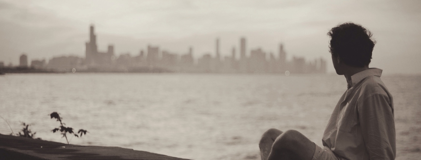 City man person skyline