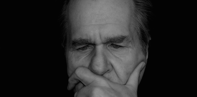 Big thinking man black and white