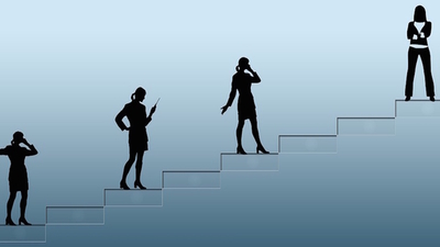 Middle ambition woman going up a ladder
