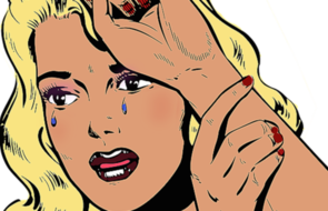 Small woman crying