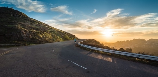 Big road dawn mountains sky