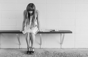 Small black and white woman girl sitting 1